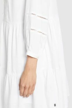 Khujo Robes Fluides Robe-chemise Crepes Femme Blanc -Magasin de vêtements Khujo pas cher 535d2df1d110a71da2b178913ffc8a26